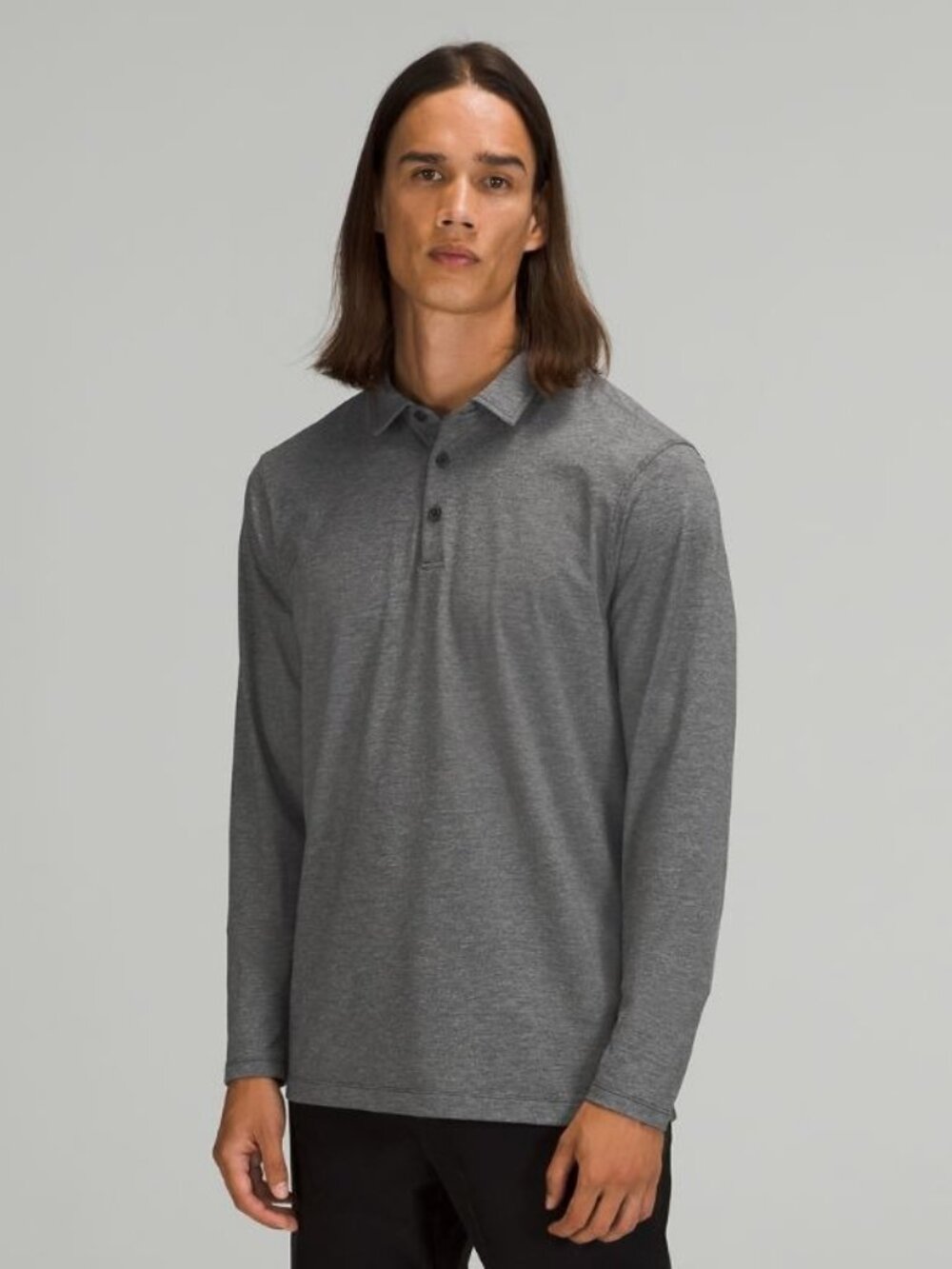 Lululemon Men's Evolution Long-Sleeve Polo Shirt *Pique - Heathered Black
